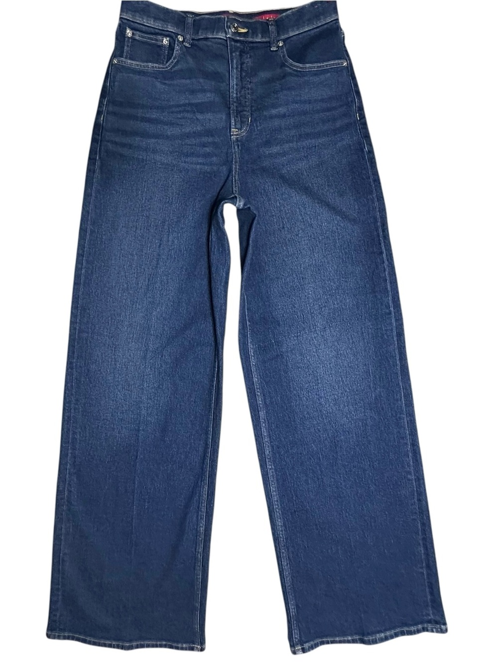 SPANX Authentic 360 Wide Leg Blue Jeans High Rise Zip Fly Sz.Lg Tall Boho Rodeo